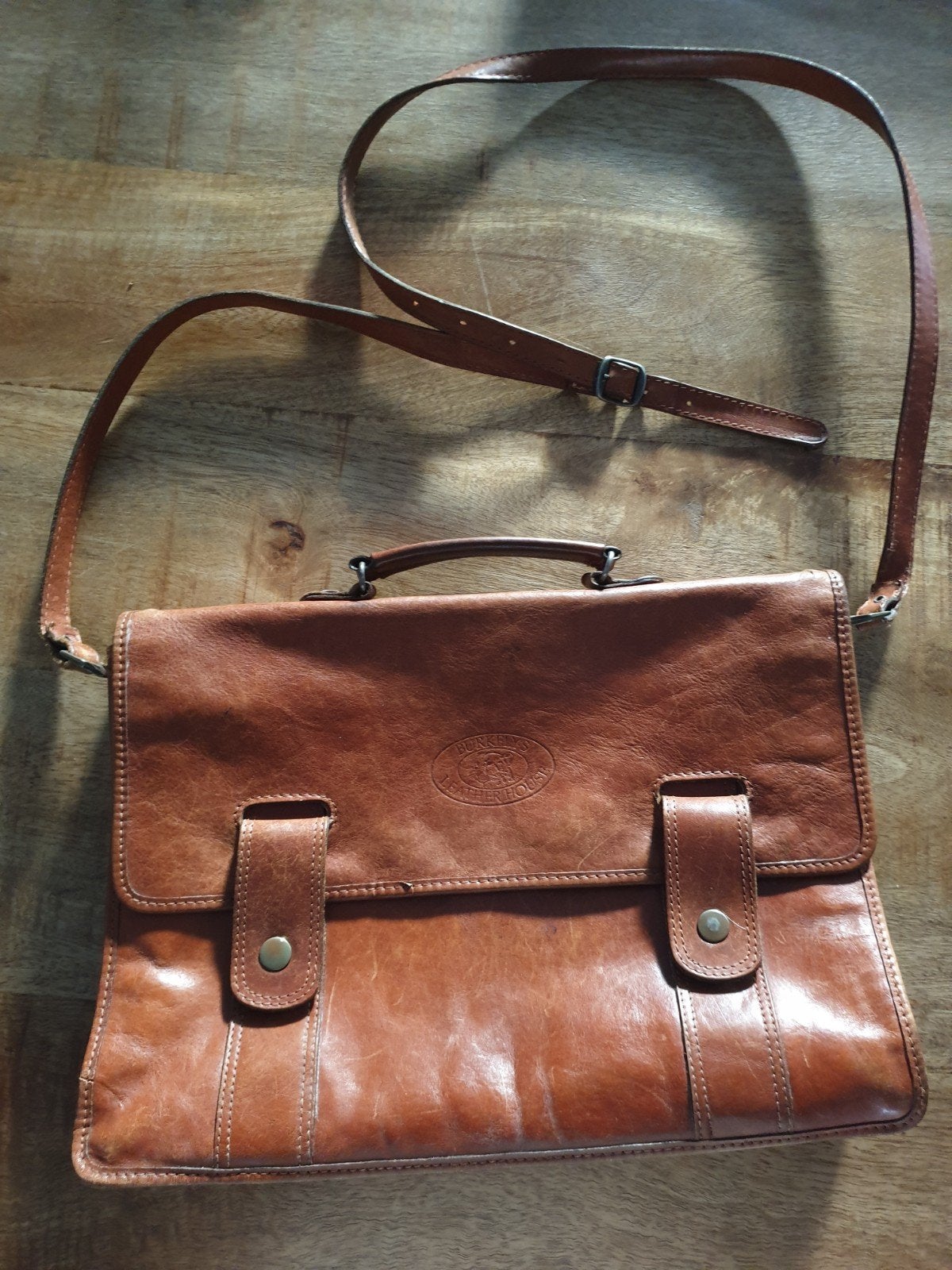 Vintage Burkellys Leather House Leren Aktetas, Overige merken, Gebruikt, Bruin, Ophalen of Verzenden