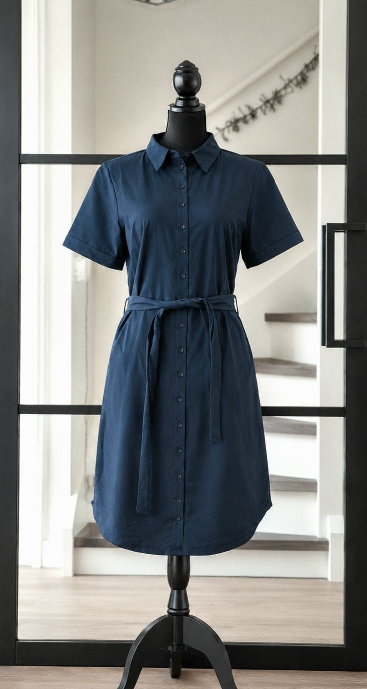 Mi Piace travelstof Jurk Maat xxl kleur Dark blue, Mi Piace, Maat 46/48 (XL) of groter, Nieuw, Onder de knie