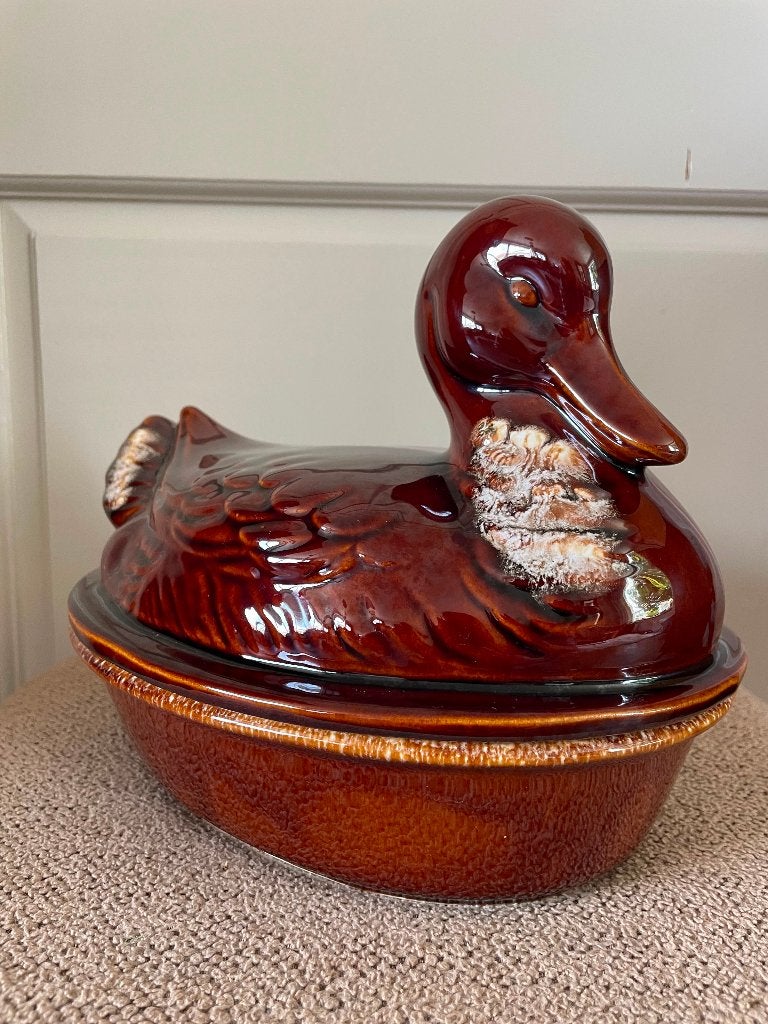 Vintage Hull Pottery ovenschaal met deksel., Ophalen of Verzenden