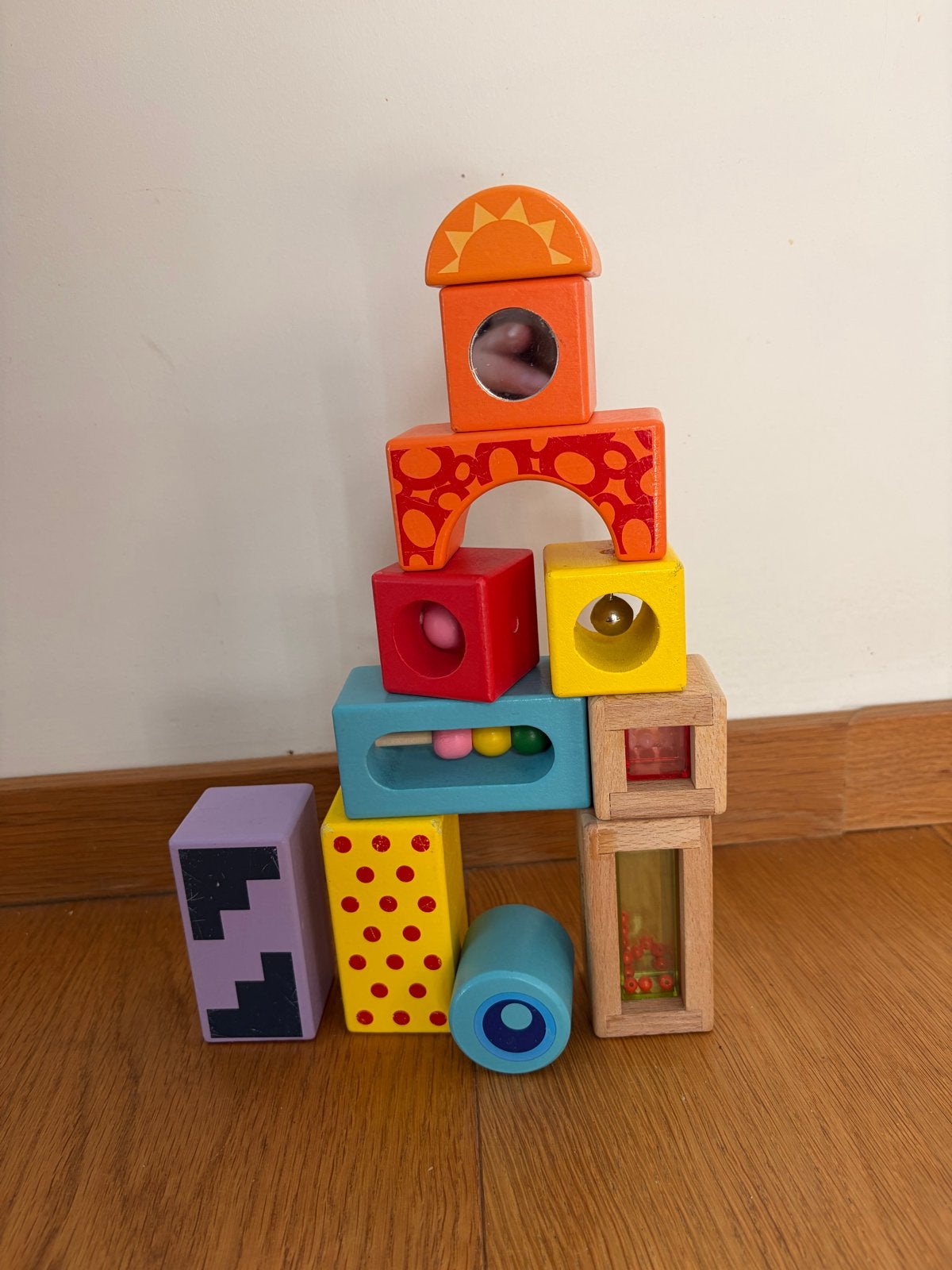 Sensorische Houten bouwblokken set met geluid en spiegel, Ophalen, Gebruikt, Overige merken