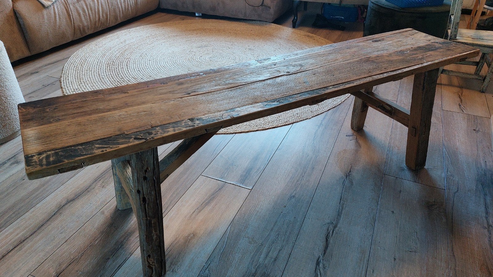 Robuuste houten bank - 160x35x48 cm, Ophalen