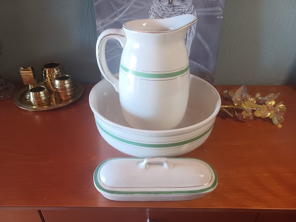 Antiek Art Deco Lampetstel - Waskom, Waterkan & Zeepbakje, Verzenden