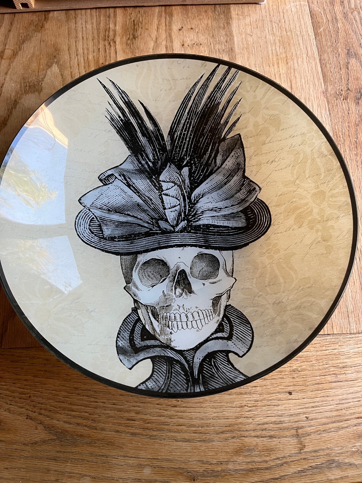 Decoratieve schaal met schedelprint Vintage/Halloween stijl, Huis en Inrichting, Vintage, Meerkleurig, Ophalen of Verzenden, Zo goed als nieuw