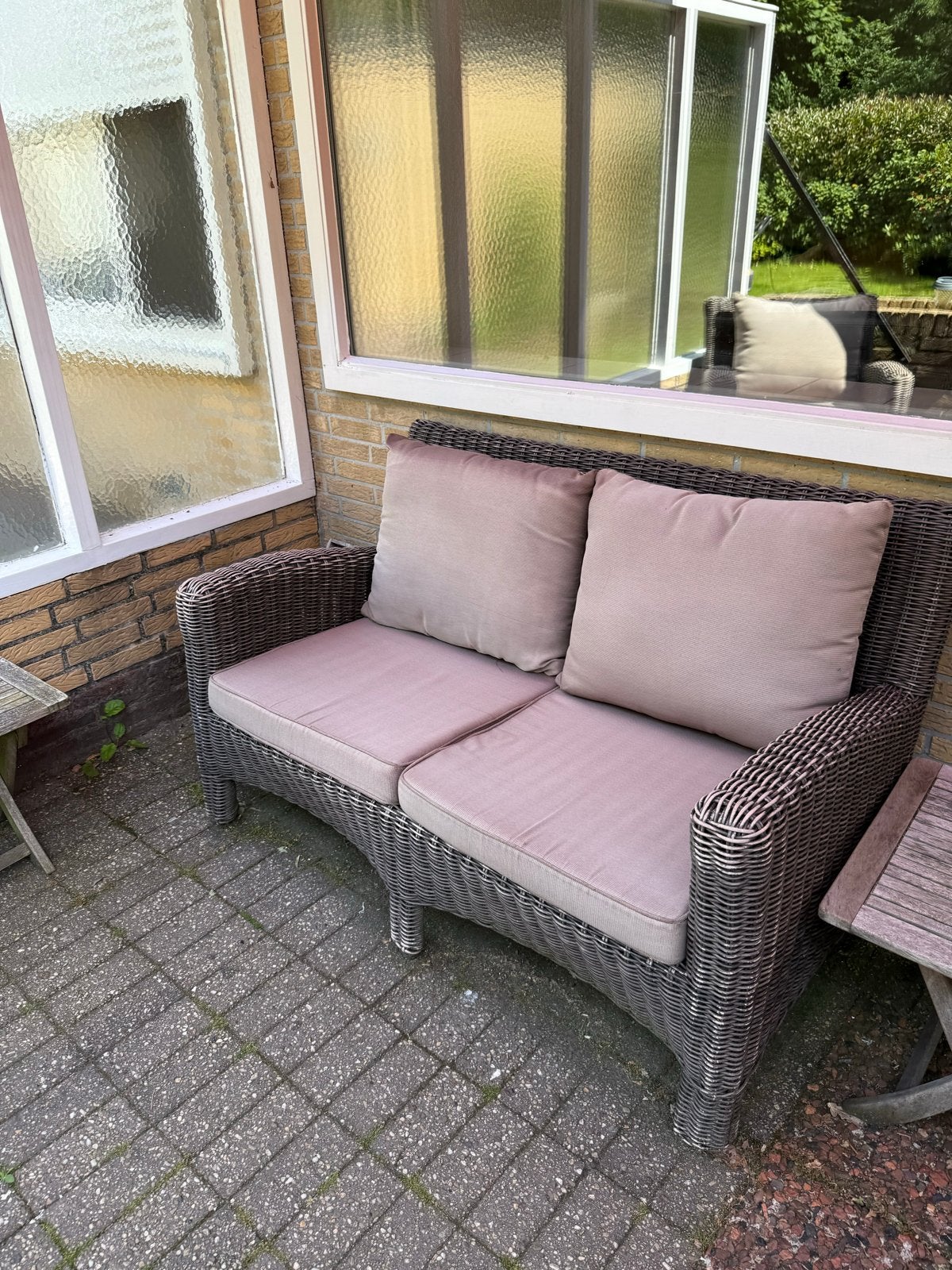 Wicker Loungeset met 2-zits bank en 2 fauteuils, Ophalen, 4 zitplaatsen, Gebruikt, Loungeset