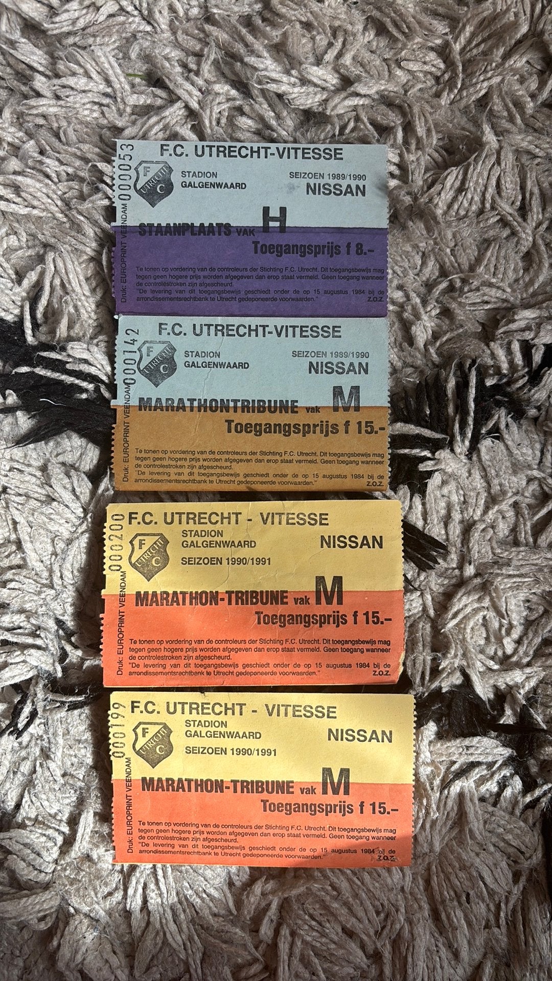 Oud stadionticket fc utrecht vitesse 1989-1991, Verzamelen, Ophalen of Verzenden, Zo goed als nieuw, F.C. Utrecht