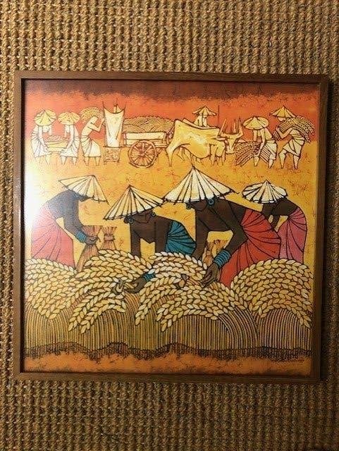 Lijst met print uit Indonesie . oma's tijd . maat 37,5 x 37,, Ophalen of Verzenden