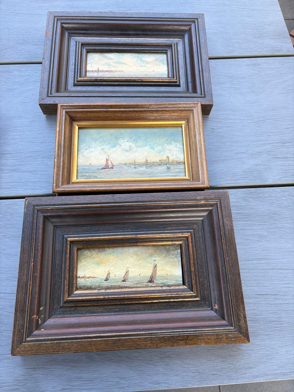Set van 3 Maritieme Schilderijen, gesigneerd 'W. Westende', Antiek en Kunst, Kunst | Schilderijen | Klassiek, Ophalen of Verzenden
