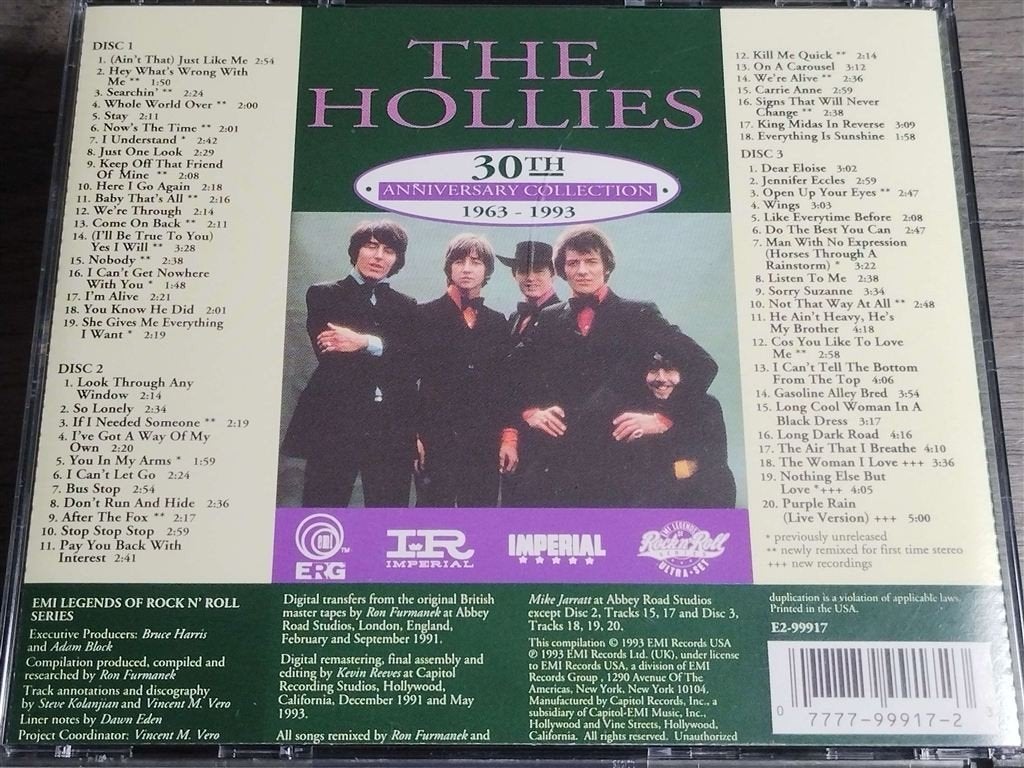 The Hollies ‎– 30th Anniversary Collection 1963-1993 [3CD], Ophalen of Verzenden, Zo goed als nieuw, Poprock
