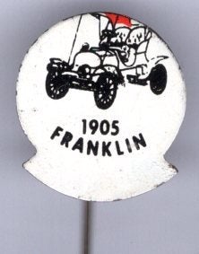 1905 Franklin hoogdruk geel op blik oldtimer speldje( D_197), Ophalen of Verzenden, Zo goed als nieuw, Transport, Speldje of Pin