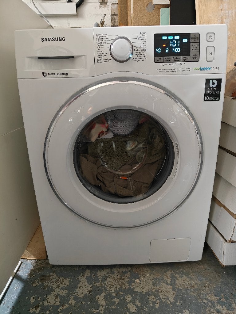 Wasmachine Samsung eco bubble 7kg, Ophalen, Energieklasse A of zuiniger, Zo goed als nieuw, 85 tot 90 cm