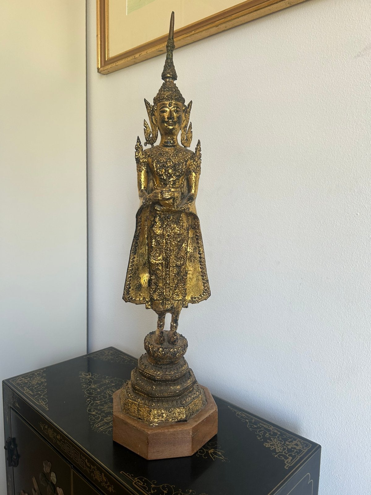 Thaise vergulde bronzen boeddha met bedelkom, Huis en Inrichting, Ophalen of Verzenden, Zo goed als nieuw