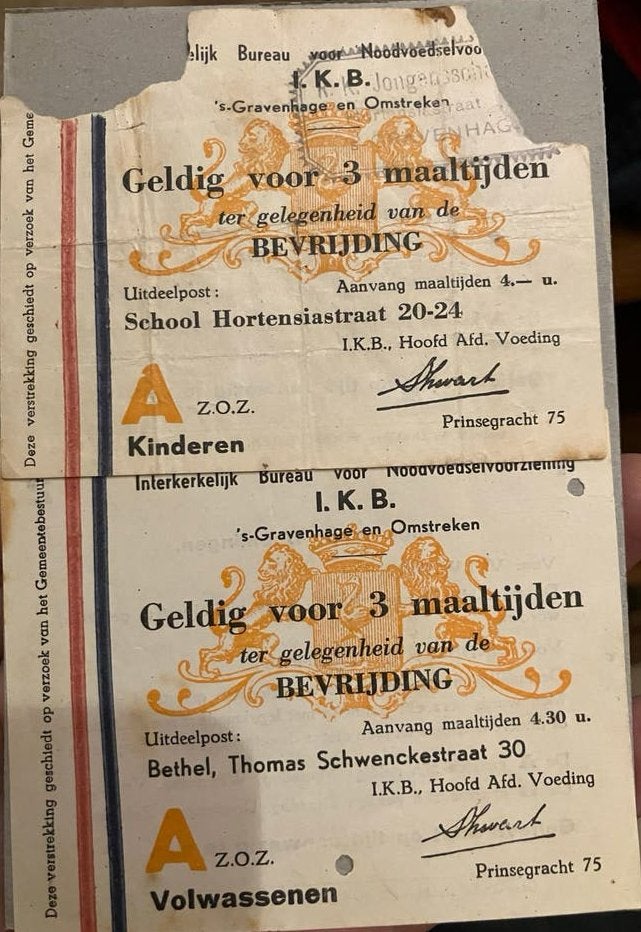 Zeldzame Bevrijdingsmaaltijdkaarten Den Haag 1945, Ophalen of Verzenden