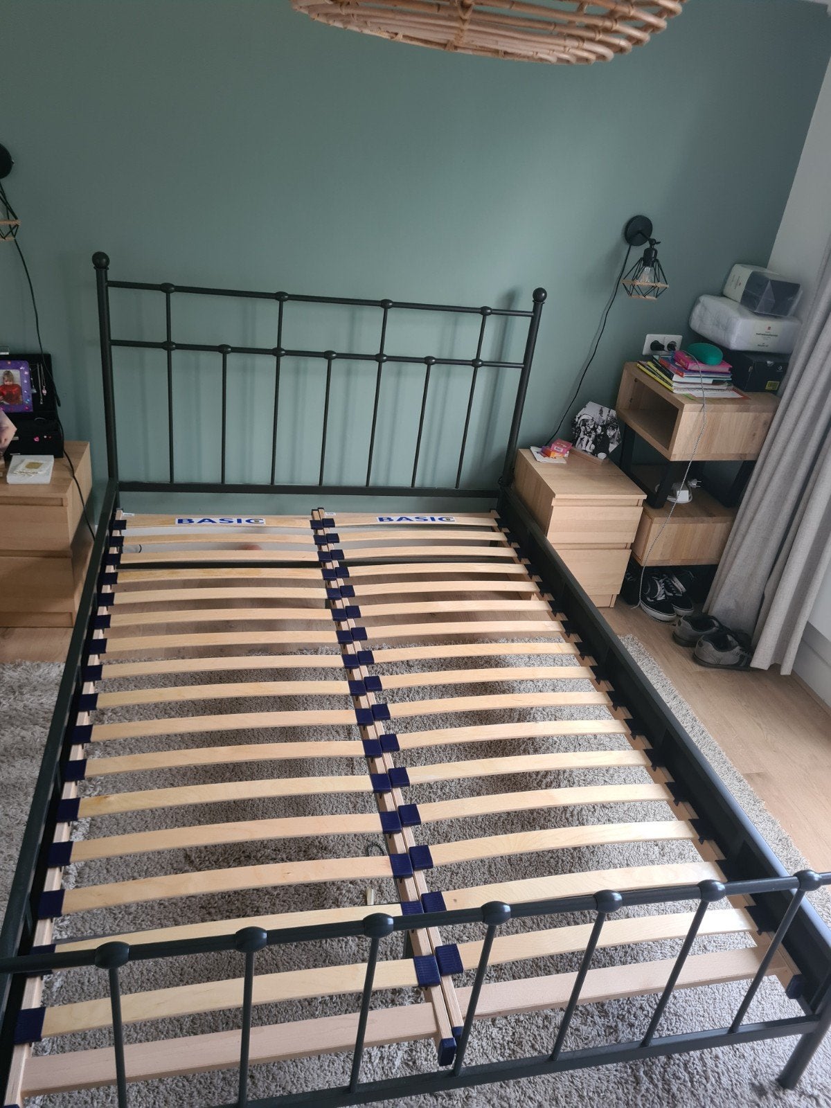 Tweepersoonsbed 140x200 cm met lattenbodem, Ophalen, Gebruikt, Zwart, Tweepersoons