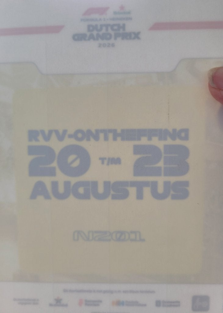 Doorlaatbewijs Formule 1 van 21 - 23 augustus 2026 Zandvoort, Ophalen of Verzenden, Nieuw, Formule 1