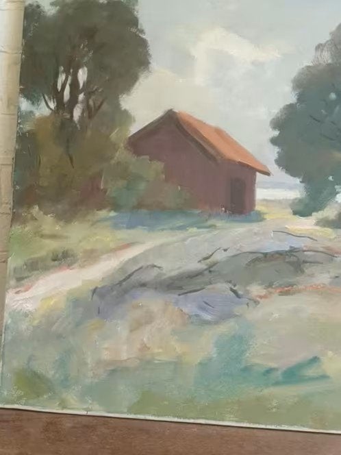 landschap olieverf op doek, gesigneerd U. Hubert., Antiek en Kunst, Ophalen