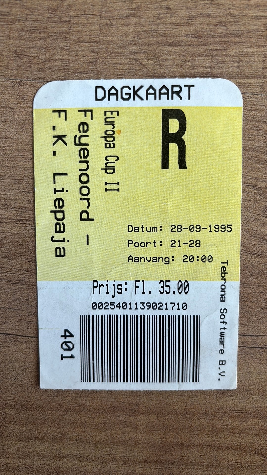 Oud stadionticket feyenoord liepaja 1995, Ophalen of Verzenden, Zo goed als nieuw, Feyenoord