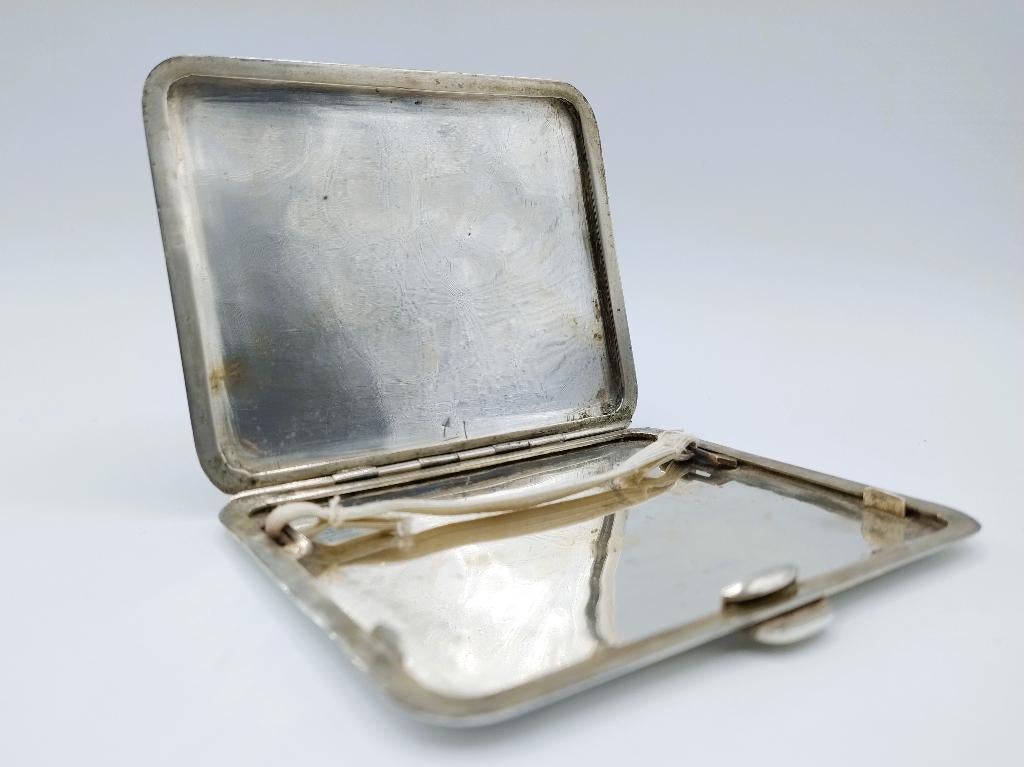Zilveren sigarettendoos met niello inleg, Thailand, Antiek en Kunst, Antiek | Goud en Zilver, Verzenden, Zilver
