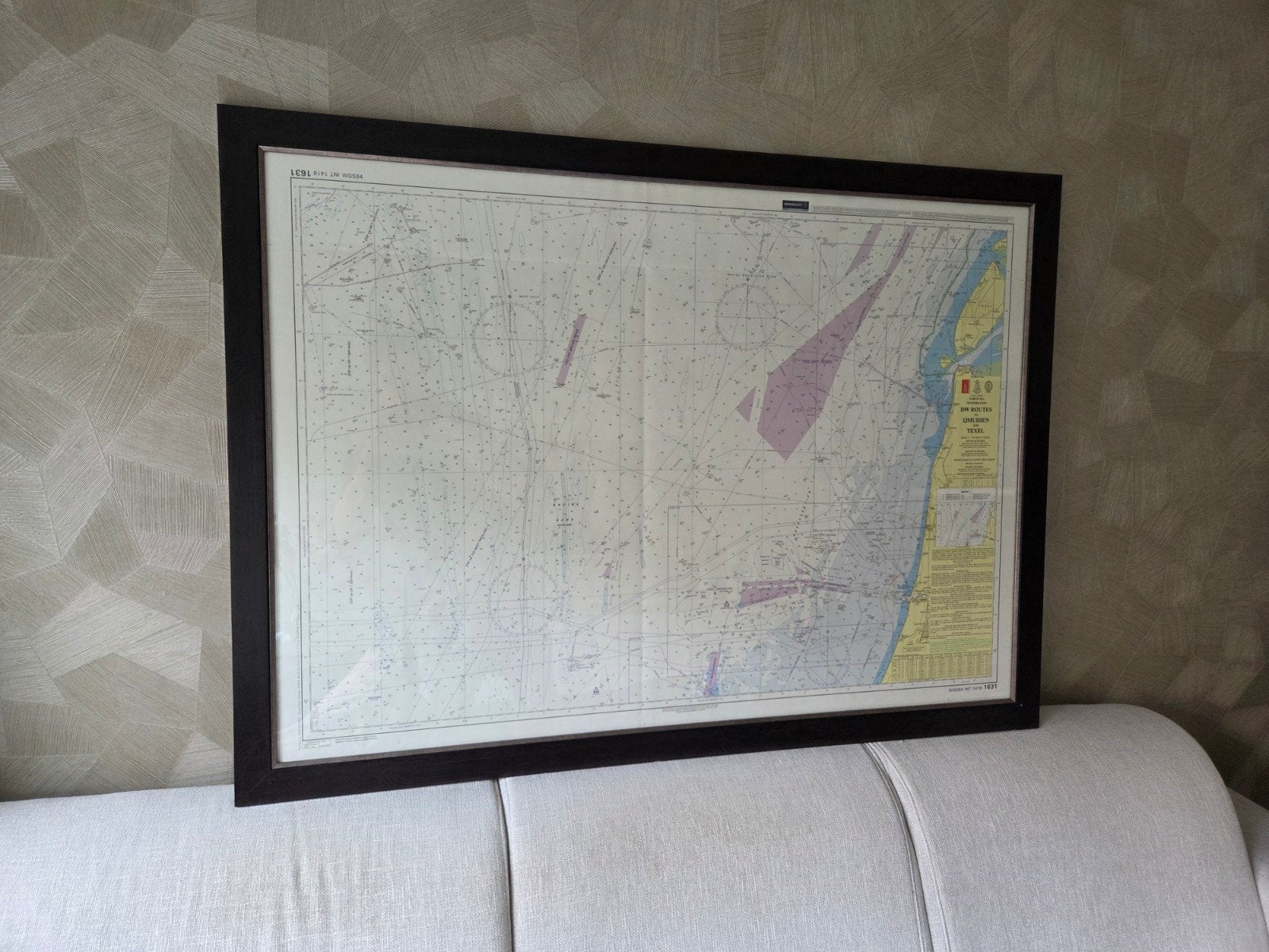 Fotolijst 119x84 Zeekaart Noord Holland DW routes - Zwart, Huis en Inrichting, Ophalen, Gebruikt, Met afbeelding, Ingelijst werk
