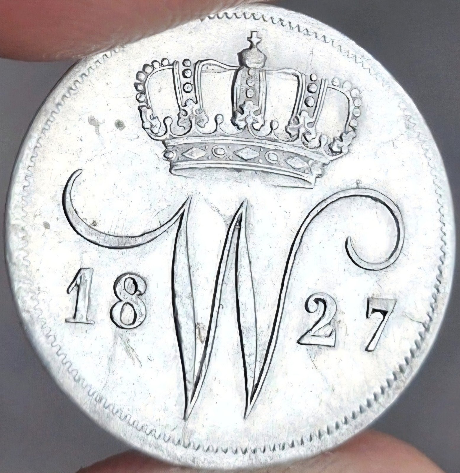 bodemvondst - 10 cent - 1827 U - Willem l - top munt ! - RRR, Zilver, Ophalen of Verzenden, 10 cent, Koning Willem I