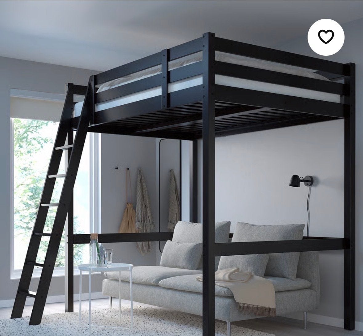 IKEA Hoogslaper (zwart) met ruimte voor bank, Huis en Inrichting, Slaapkamer | Stapelbedden en Hoogslapers, Ophalen, Gebruikt