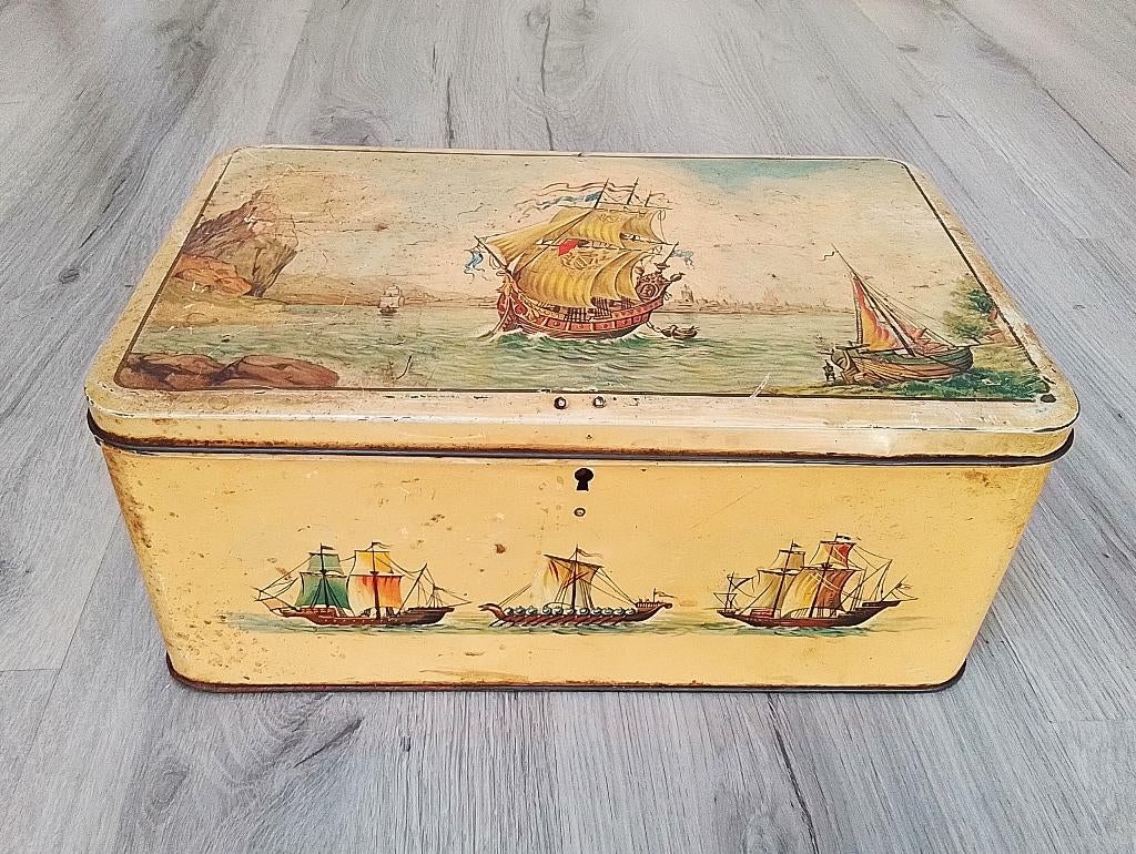 oud blik met schepen, Verzamelen, Ophalen of Verzenden, Gebruikt, Overige