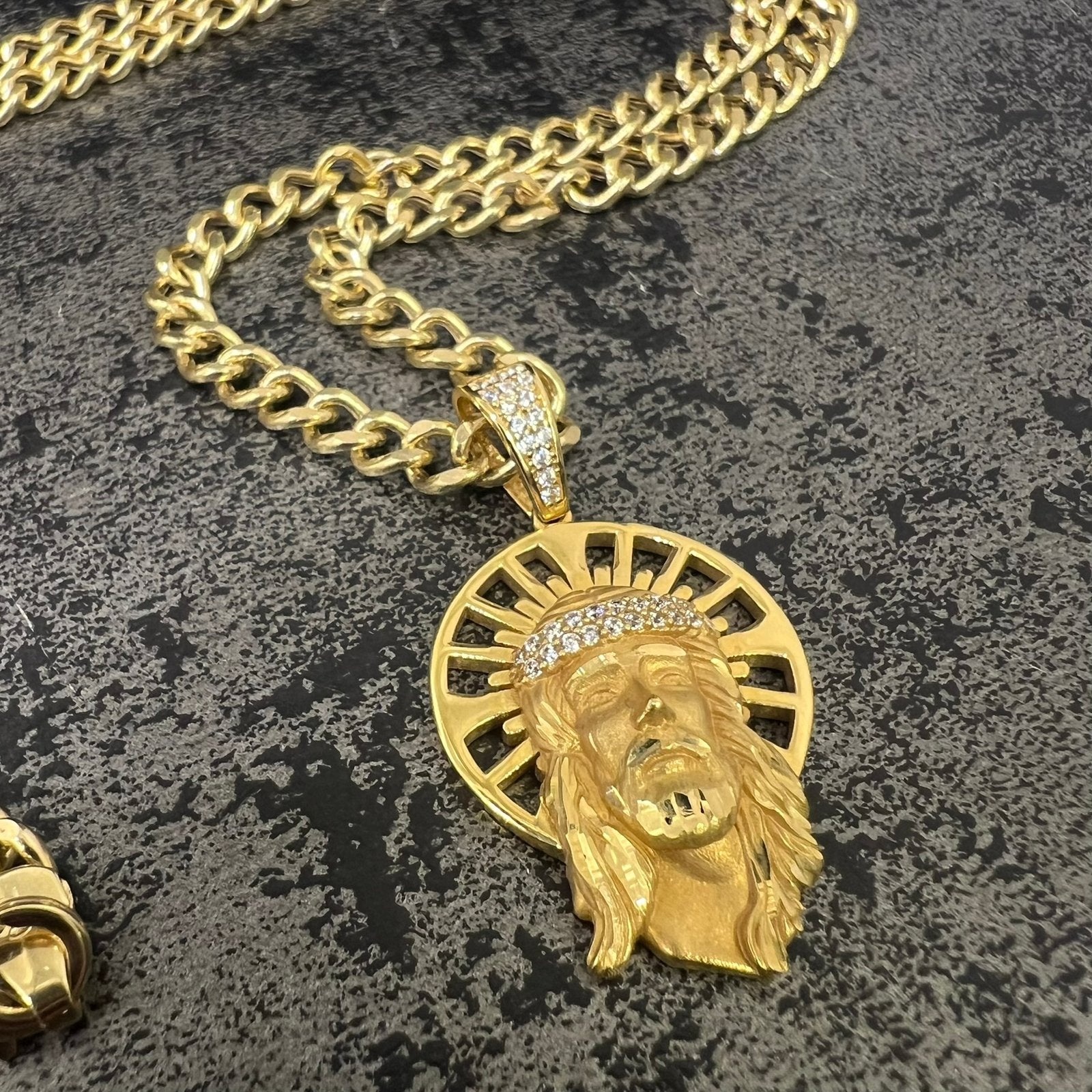 18k gouden ketting cuban schakel met jezus hanger, Ophalen of Verzenden, Nieuw, Goud