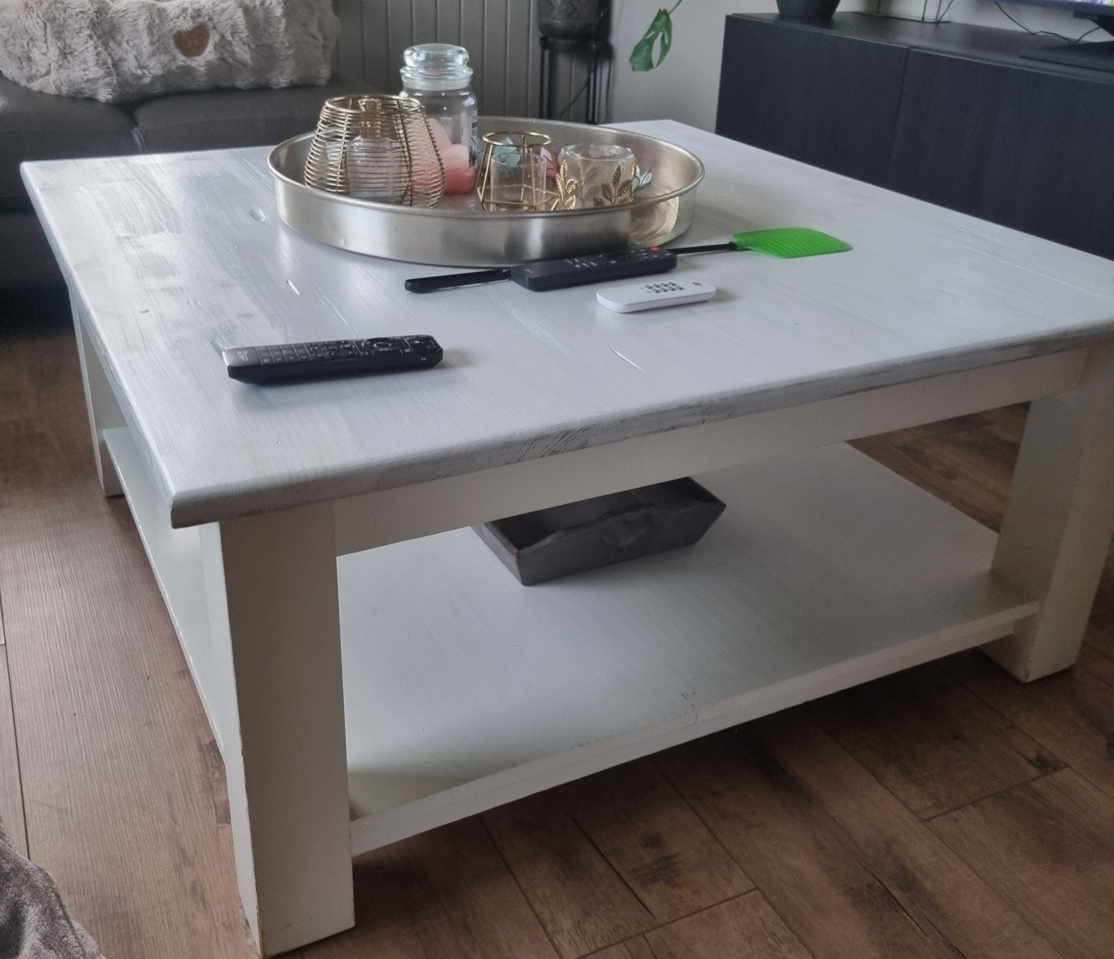 Witte salontafel met opbergruimte, zo goed als nieuw, Huis en Inrichting, Ophalen, 50 tot 100 cm, Vierkant, 50 tot 100 cm