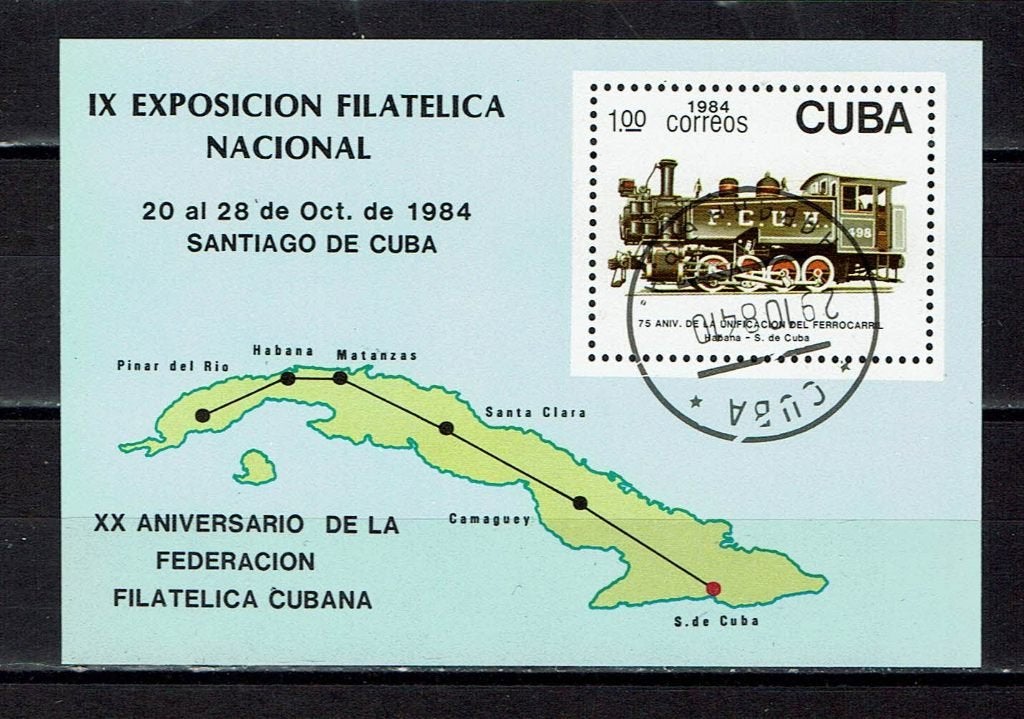 postzegels treinen Nat.postzegeltentoonstelling Cuba Mi.87, Ophalen of Verzenden, Gestempeld, Treinen