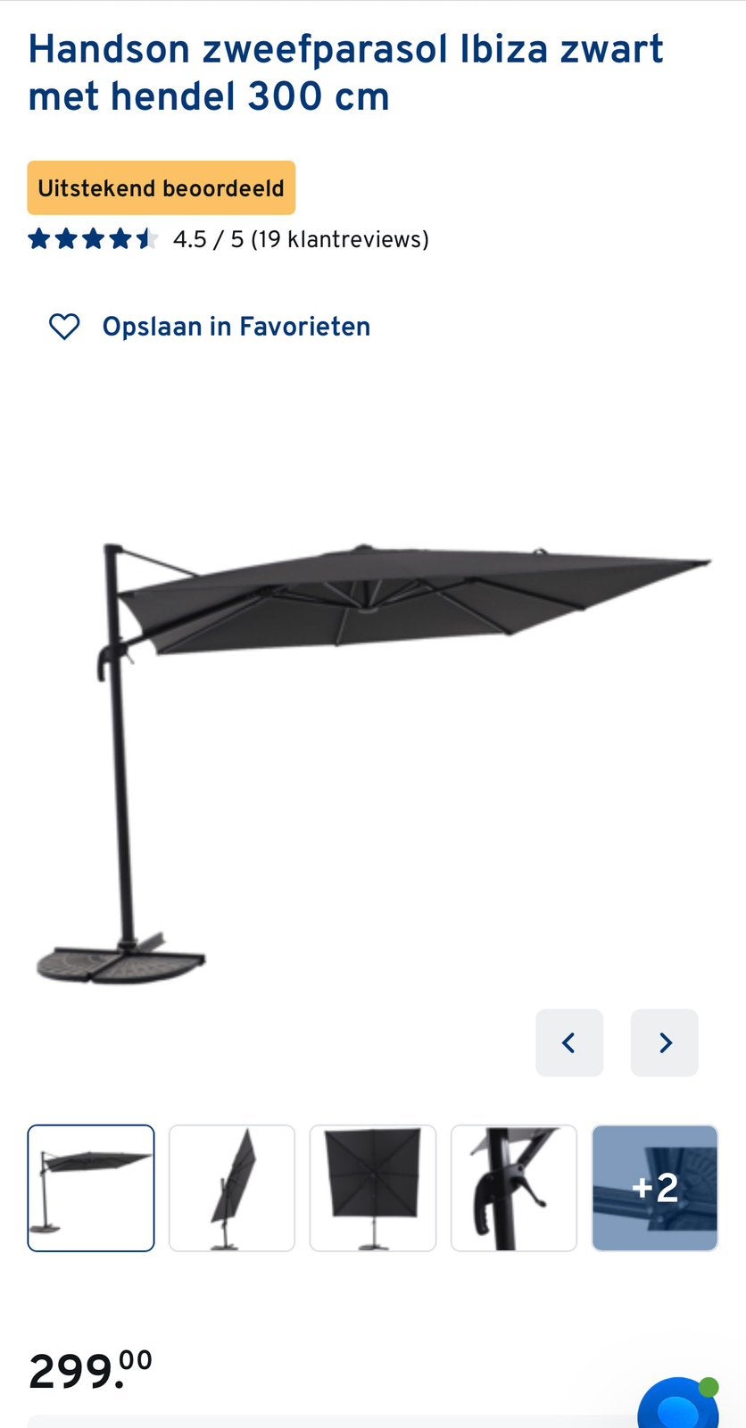 Zgan zweefparasol 3x3 kantel en draaibaar Handson Ibiza, Tuin en Terras, Ophalen, Verstelbaar, 2 tot 3 meter, Zweefparasol