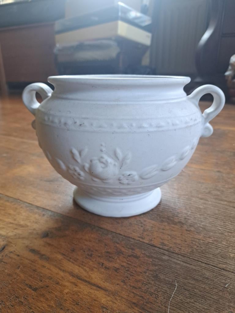 Aardewerk bloempot mat wit van Scheurich West Germany, Ophalen of Verzenden, Huis en Inrichting