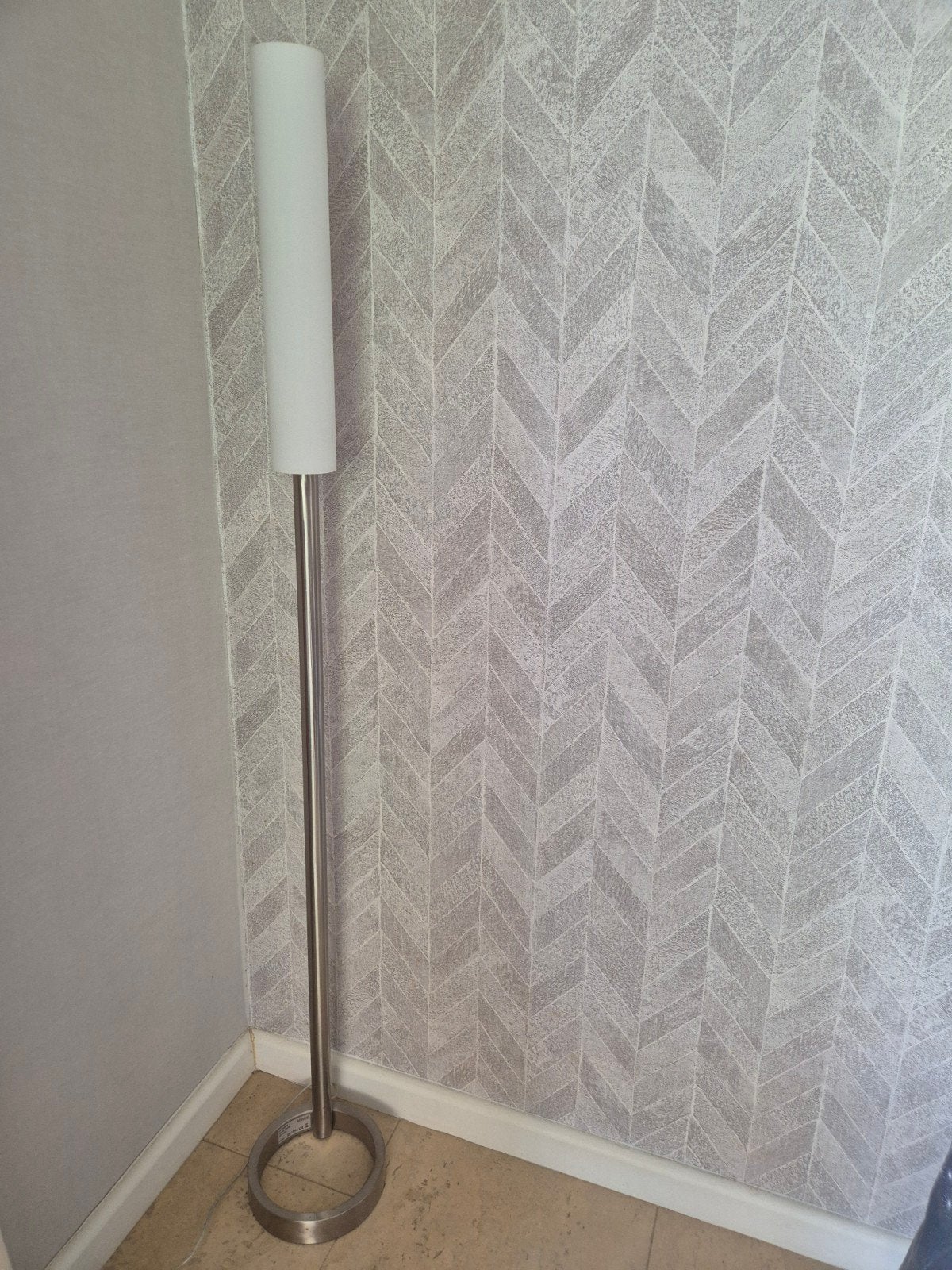 Moderne dimbare vloerlamp met glazen cilinder, geborsteld st, Ophalen, Gebruikt, Glas, Modern