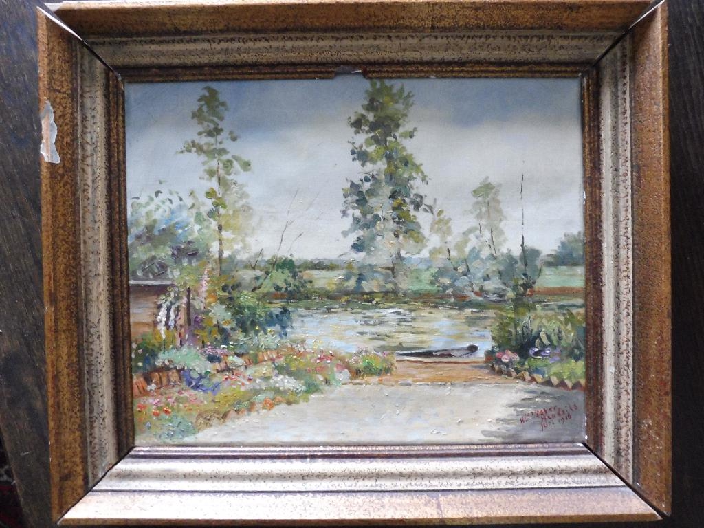 schilderij: romantische tuin van Visser-Hendrix, juni 1936, Ophalen of Verzenden