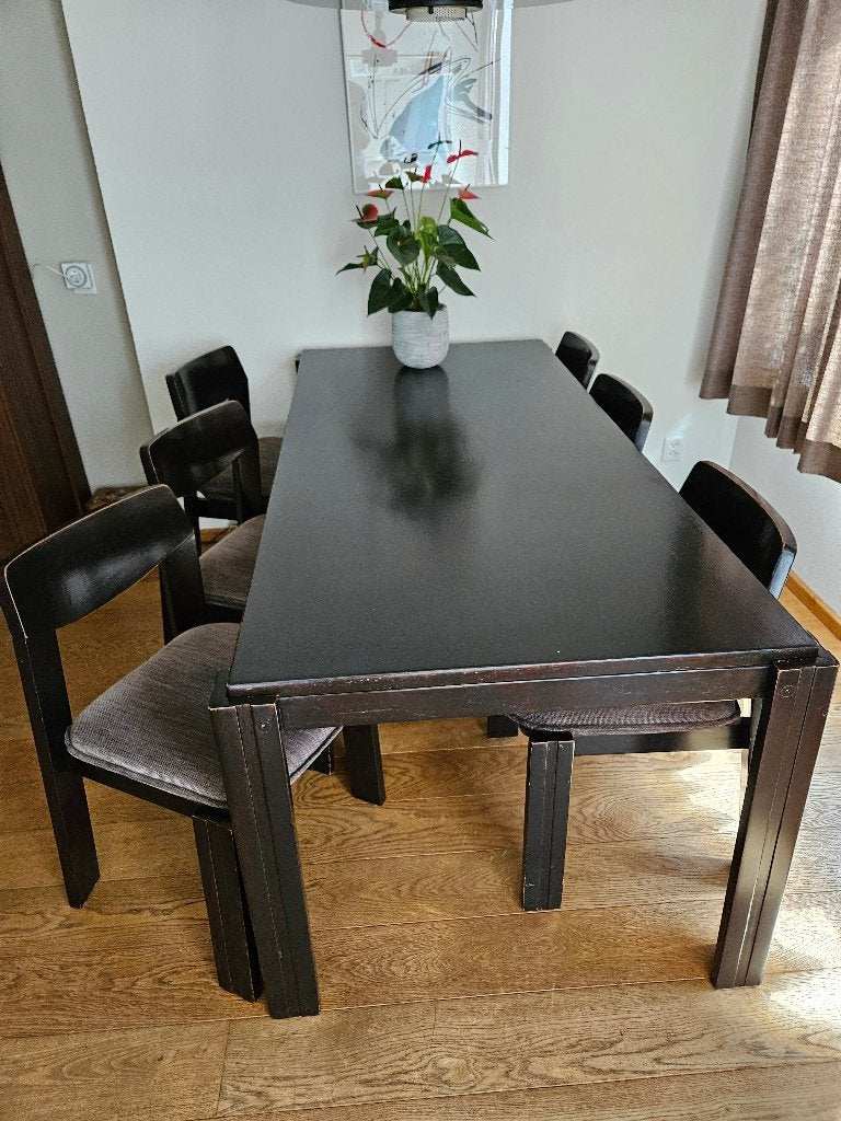 Eiken eetkamertafel + 6 stoelen, Ophalen, Gebruikt, 4 tot 6 stoelen