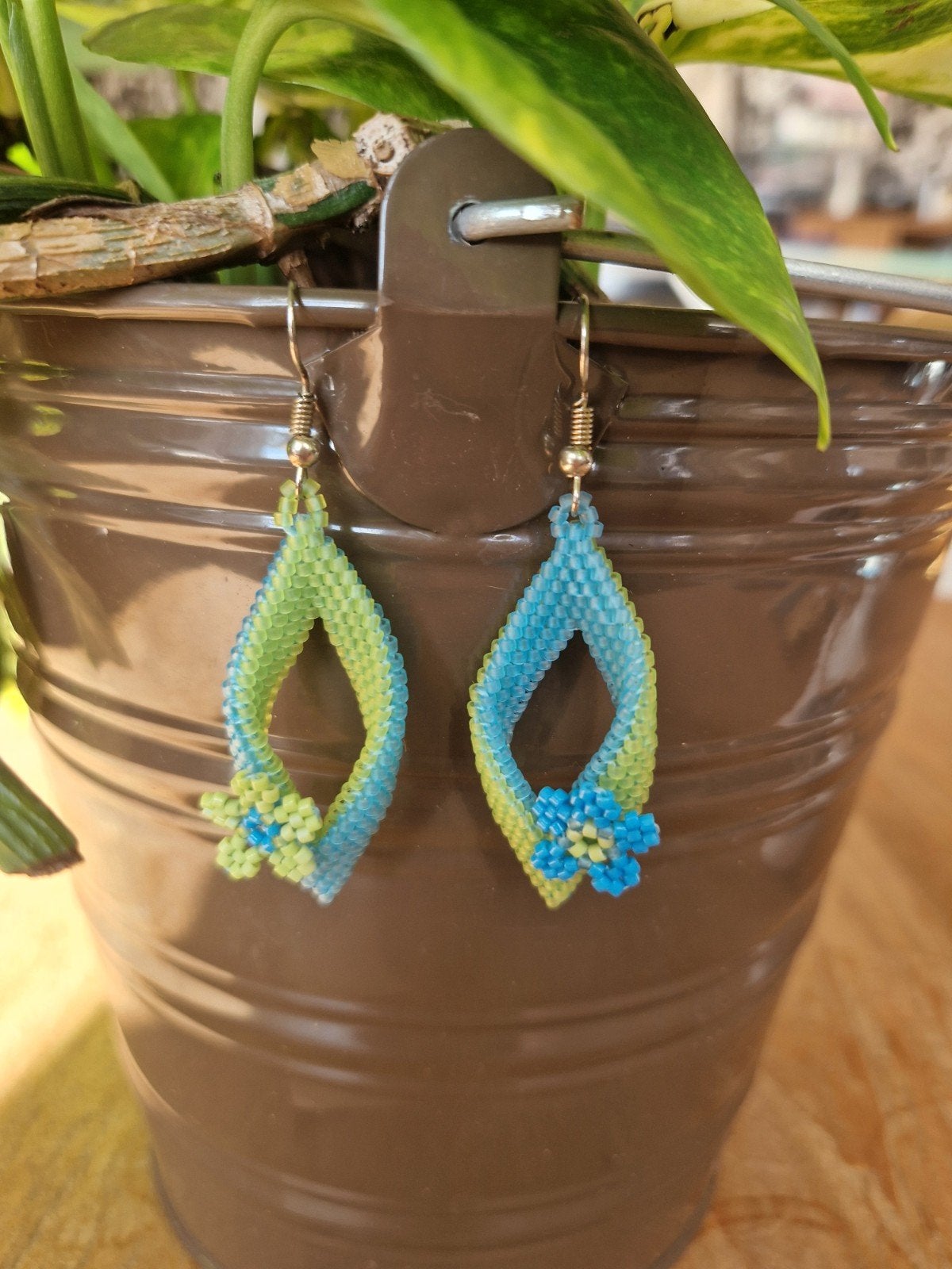 Miyuki oorbellen blauw groen, Overige materialen, Hangers, Blauw, Nieuw