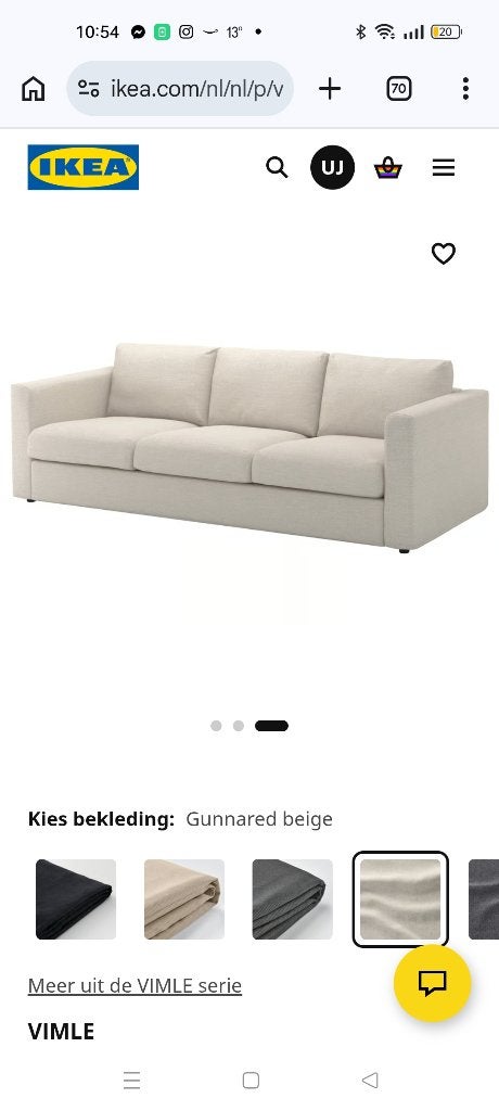 VIMLE Hoes 3-zitsbank, Gunnared beige, Ophalen, Overige materialen, 150 tot 200 cm, Driepersoons