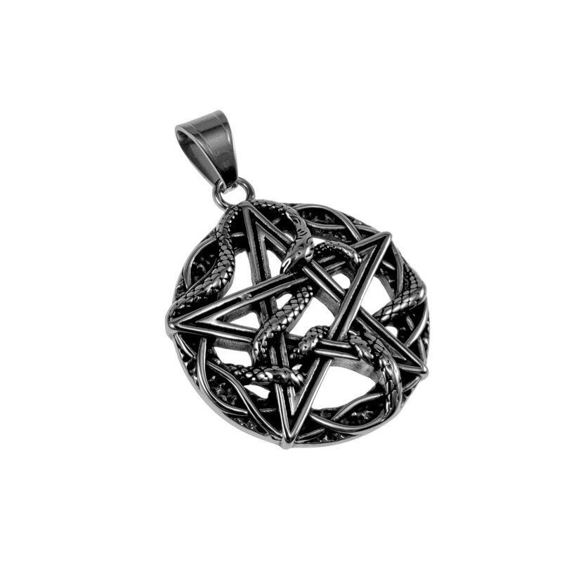 Hanger Heren Staal 316L Grote Pentagram Ster Slang Medaillon, Overige materialen, Overige voorstellingen, Birgitta-Gracht 33, 6465 EL Kerkrade, Nederland