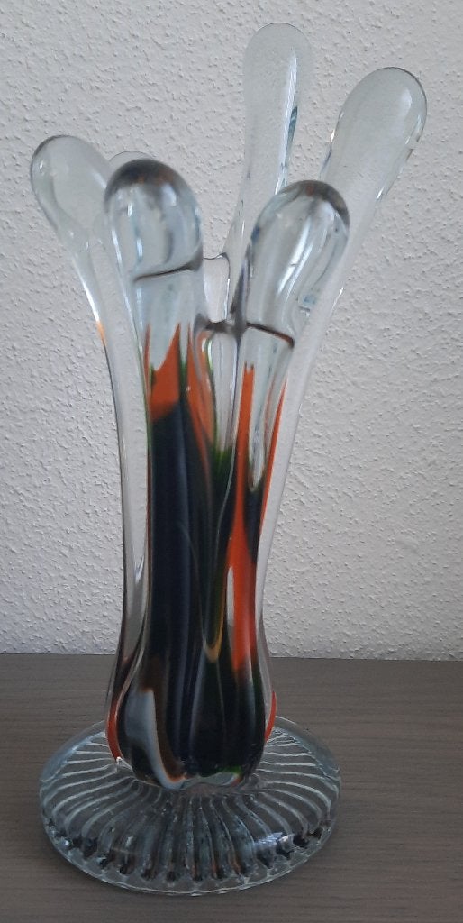 Murano vingervaasje groen-oranje, Antiek en Kunst, Antiek | Glas en Kristal, Ophalen of Verzenden
