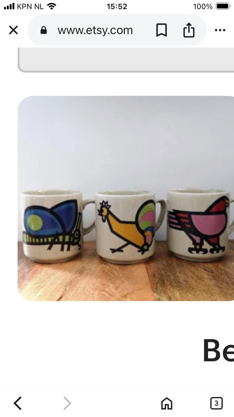 GEVRAAGD: Vintage mokken met dierenprint (niet te koop), Ophalen, Steen/keramiek, Meerkleurig, Overige typen