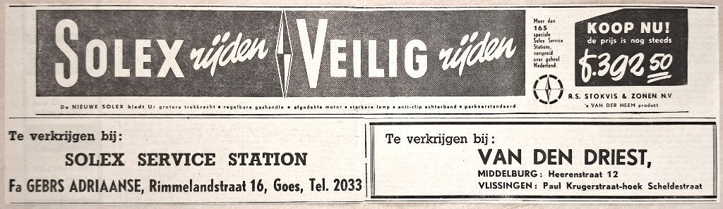 Reclame 1951 Solex Fiets Bromfiets Brommer Stokvis V/d Heem, Ophalen of Verzenden, Gebruikt, Overige typen