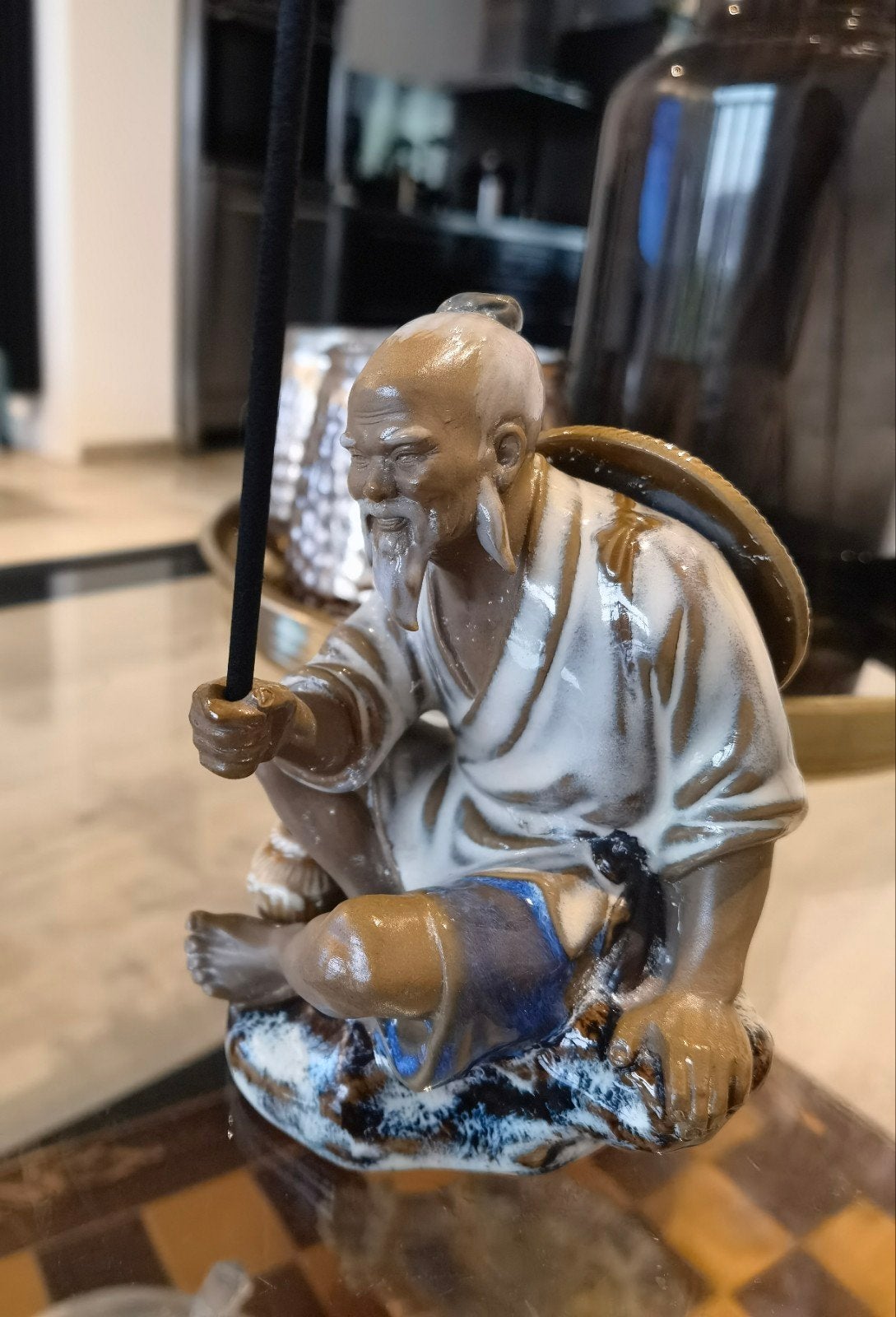 Keramisch beeldje van Chinese visser, Ophalen of Verzenden