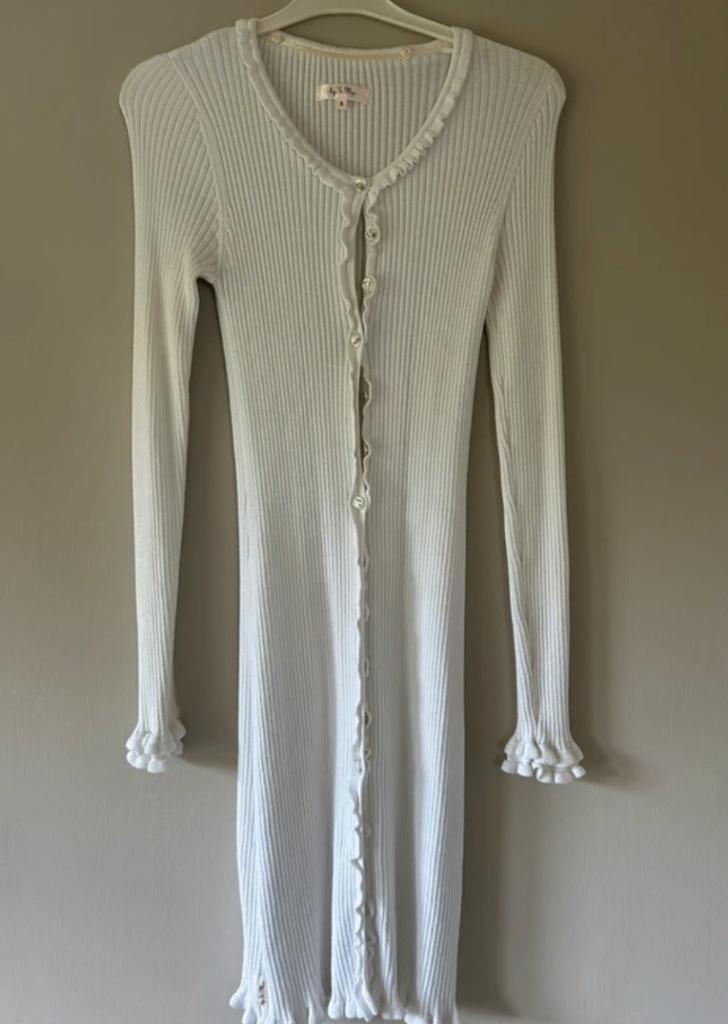 Wit lang vest maat S / 36 jurk bodycon rib stof lange mouw, Kleding | Dames, Ophalen of Verzenden, Zo goed als nieuw, Maat 36 (S)