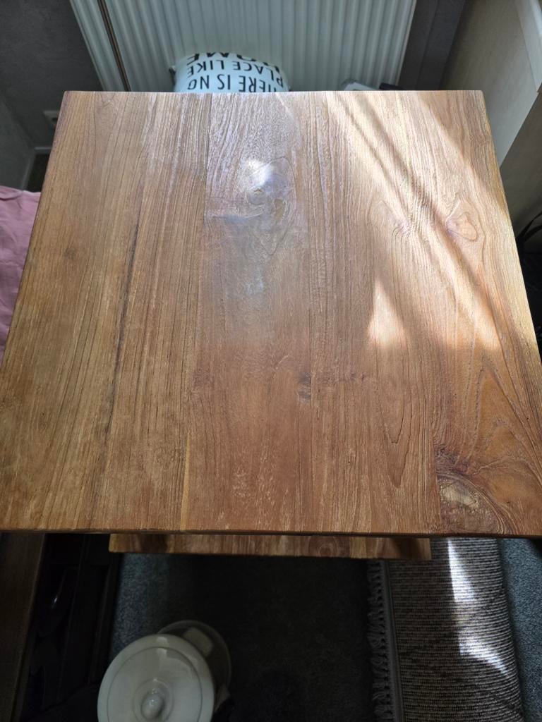 Industriële bijzettafel met houten blad en metalen frame, Huis en Inrichting, Tafels | Salontafels, Overige houtsoorten, Minder dan 50 cm