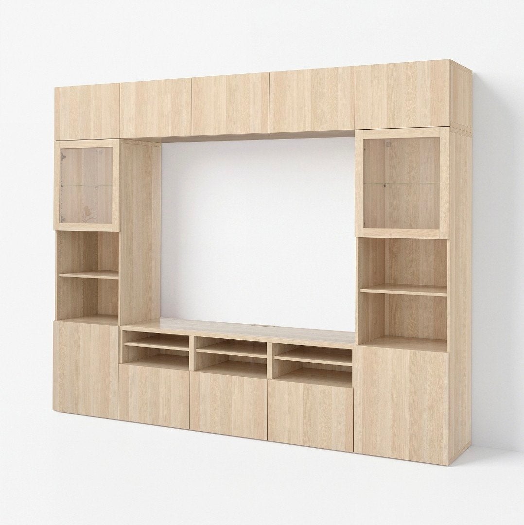 IKEA BESTÅ TV-meubelcombinatie, licht eiken, Ophalen, Modern, Scandinavisch, 200 cm of meer, Overige houtsoorten