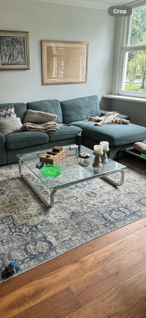Pastill Lulu Salontafel – Glas & Chroom, Huis en Inrichting, Tafels | Salontafels, Ophalen, 50 tot 100 cm, 100 tot 150 cm, Zo goed als nieuw