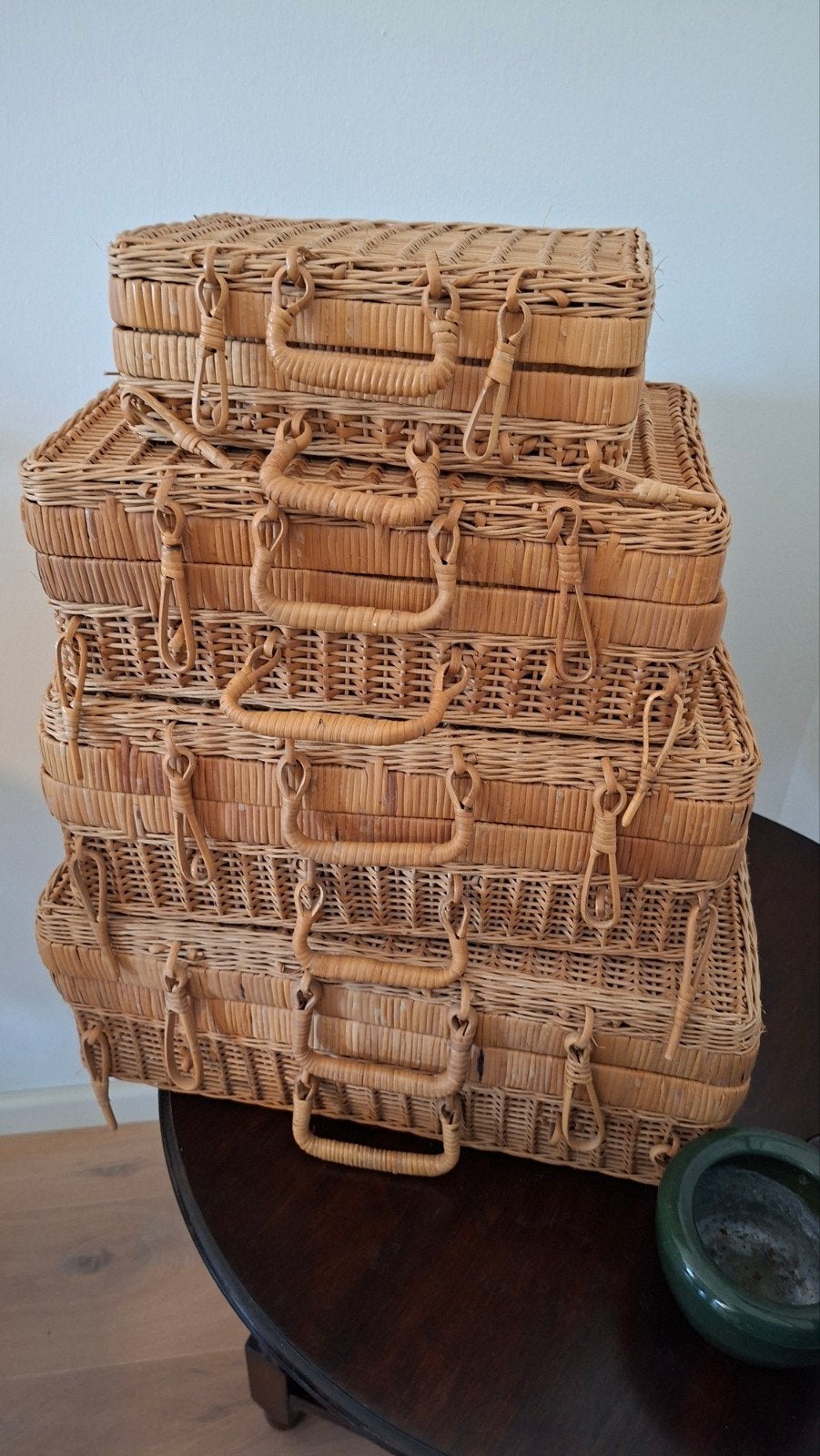Set van 4 rieten manden, passen in elkaar, Gebruikt, Mand, Ophalen of Verzenden, Met handvatten