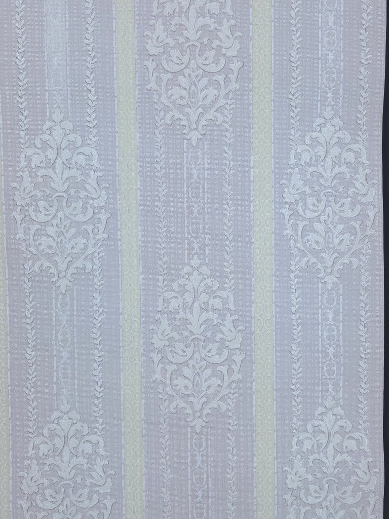 5071 klassiek barokbehang pastelgeel grijs vintage swiet, Ophalen of Verzenden, Grijs
