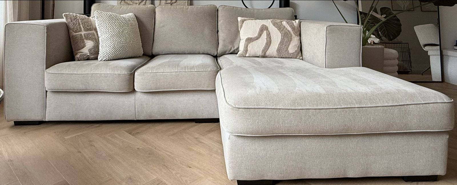Beige bank - Chaise Longue 255 x 175, Huis en Inrichting, Banken | Bankstellen, Ophalen, 250 tot 300 cm, Gebruikt, Hoekbank