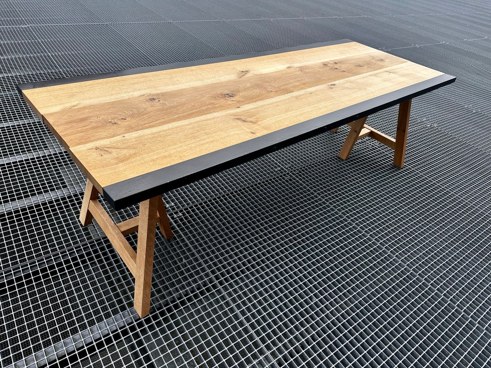 Massief eiken tafel 250x95 cm, 5cm dik - Hoge kwaliteit, Huis en Inrichting, Ophalen, Eikenhout, 50 tot 100 cm, Vijf personen of meer