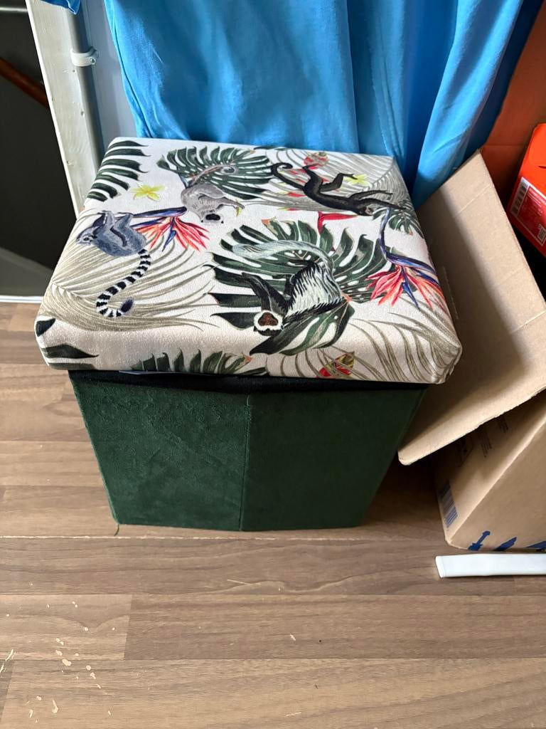 Opberg Poef met tropische print - Handig en stijlvol, Groen, Gebruikt, Overige stijlen, Ophalen of Verzenden
