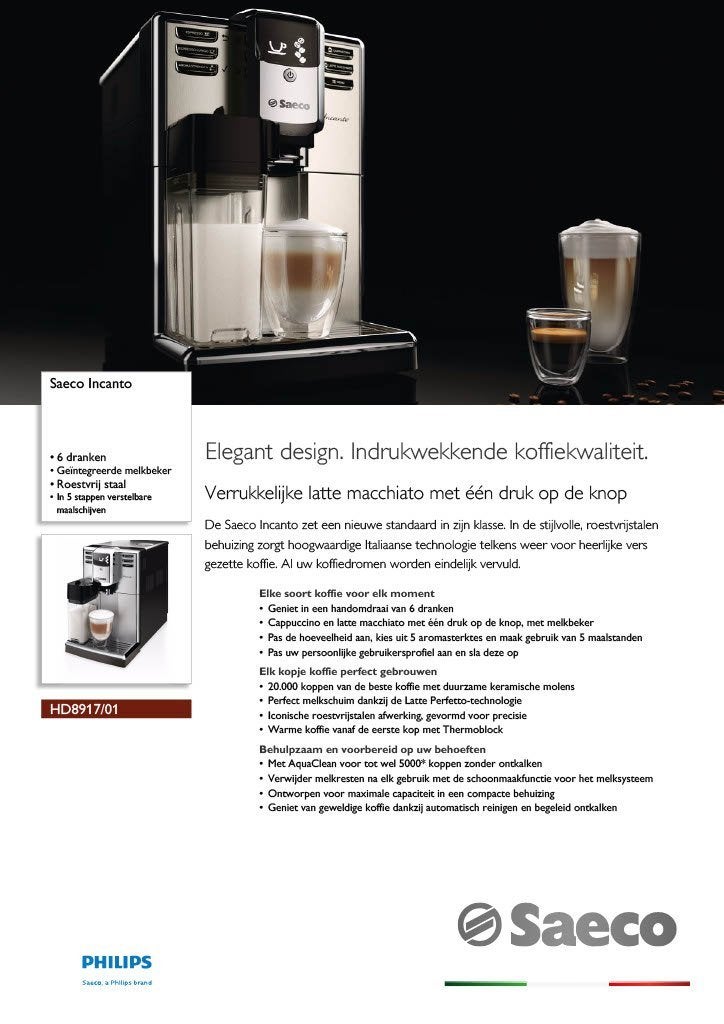 Philips Saeco HD8917 volautomaat koffie bonen + 3x AQfilter, Witgoed en Apparatuur, Ophalen, Afneembaar waterreservoir, Gebruikt